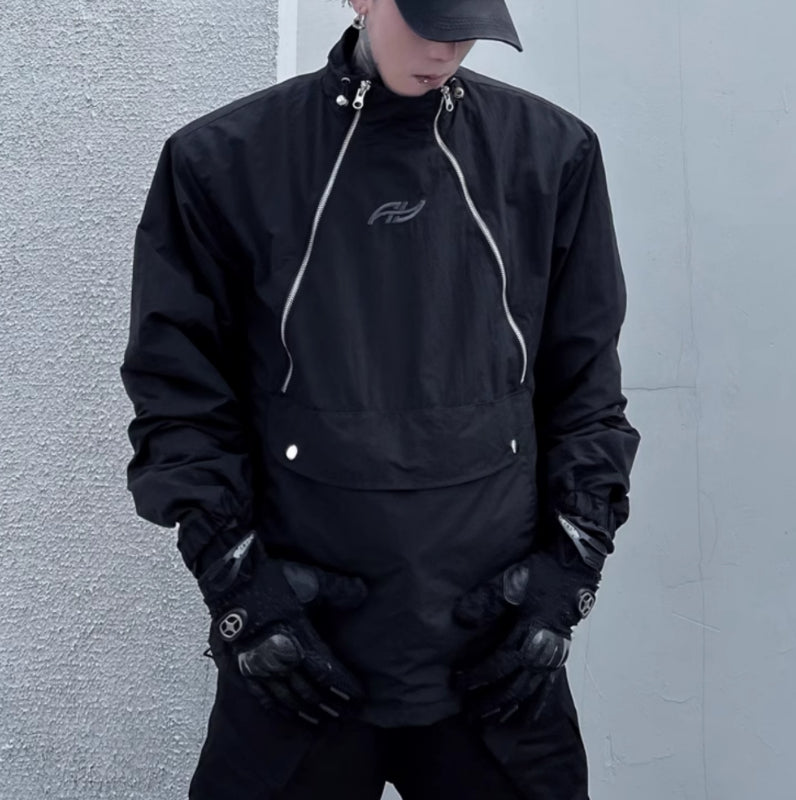 Niche Double Zipper Stand Collar Shell Jacket Jacket