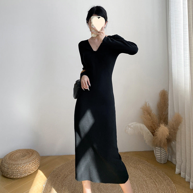 Vneck Longsleeve Knitted Bodycon Skirt