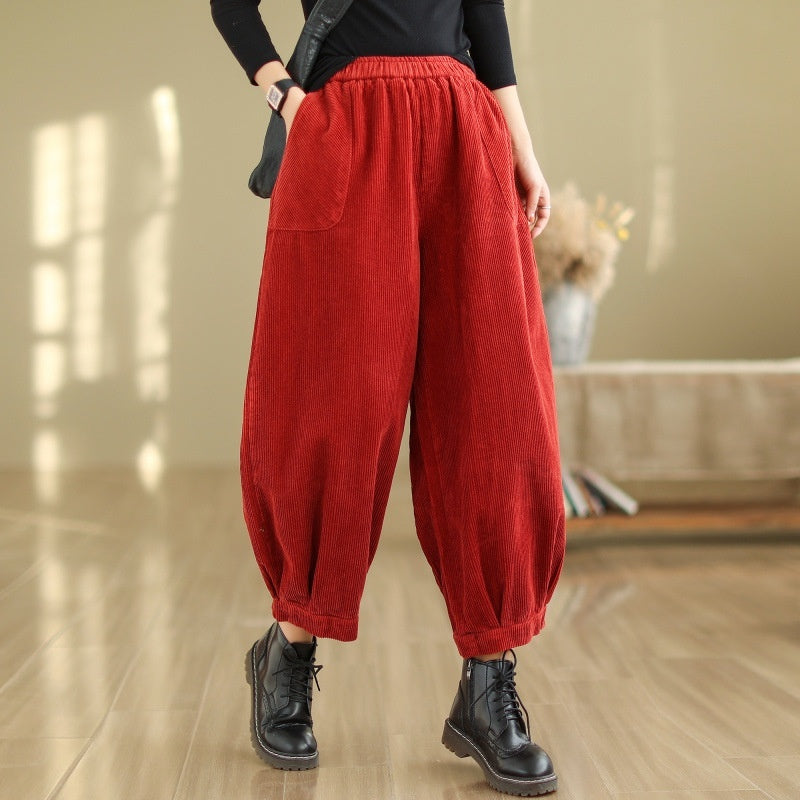 Large Pocket Corduroy Trousers Harem Pants Loose Bloomers