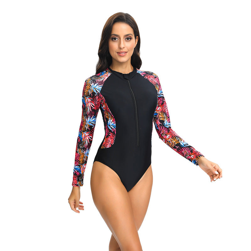 One-piece Long Sleeves Printed Zipper Tight Briefs