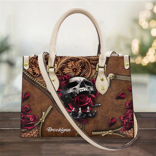 Women's Pu Handbag Skull Black And White Fashion Vintage Crossbody Hand-carrying Bag