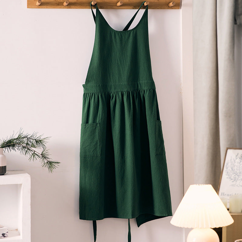 Household Cotton Linen Round-neck Apron Japanese And Korean Style Artistic