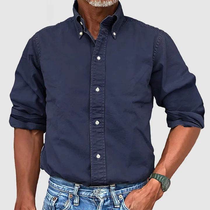 Versatile Solid-Color Lapel-Button Business Shirt For All Seasons