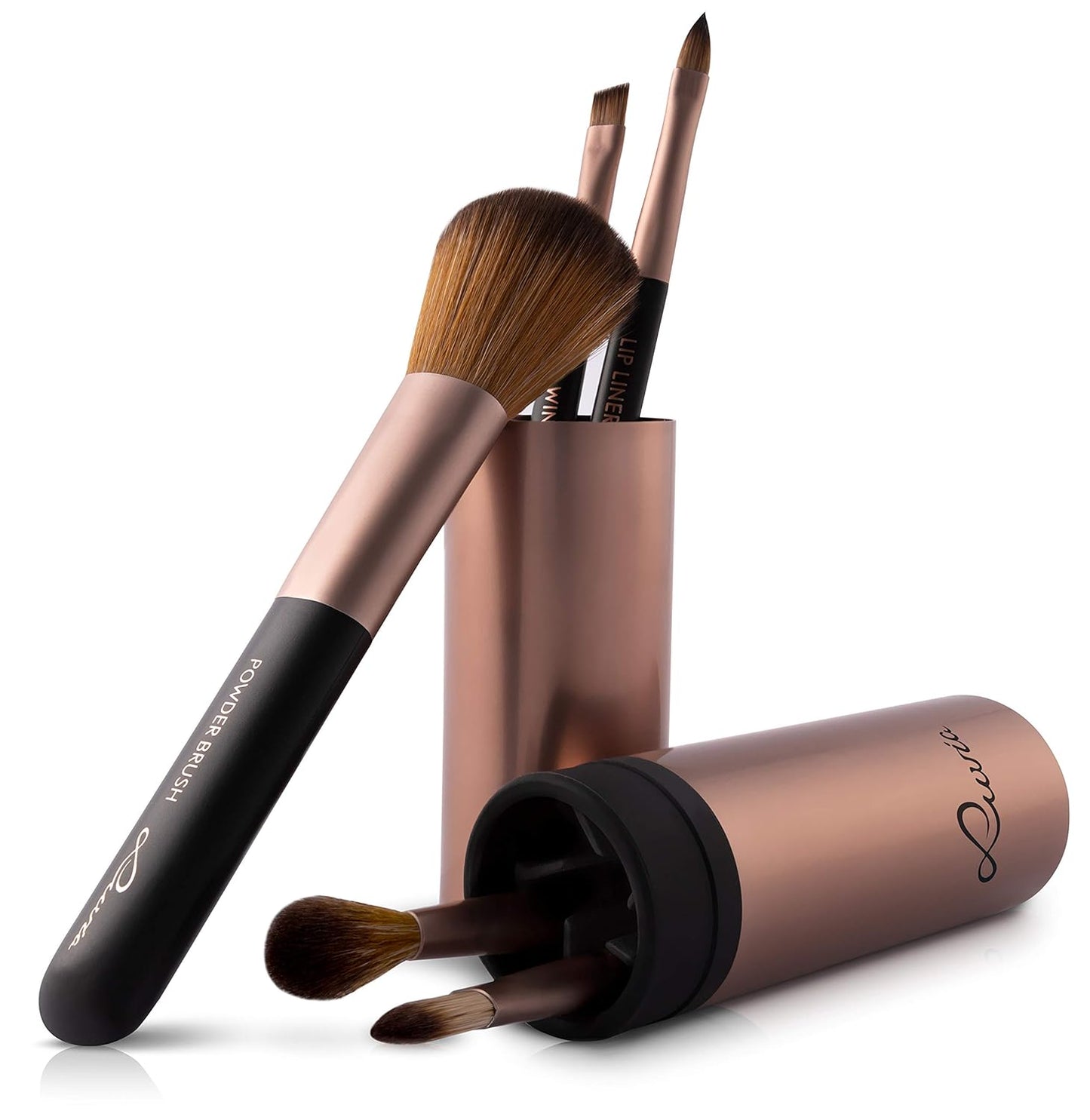 Make-Up-Pinsel-Set – 5-Teilig + Pinselköcher Mit Smart-Halter – LUVIA Daily & Travel Schminkpinsel-Set Für Foundation, Puder & Lidschatten – Perfekt Für Reisen & Unterwegs – Coffee Elegance/Perlmutt