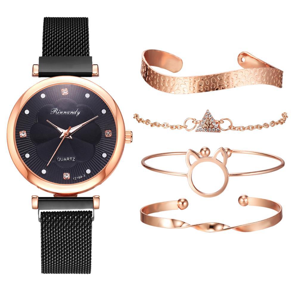 Casual Flower Dial Alloy Mesh Strap Quartz Watch