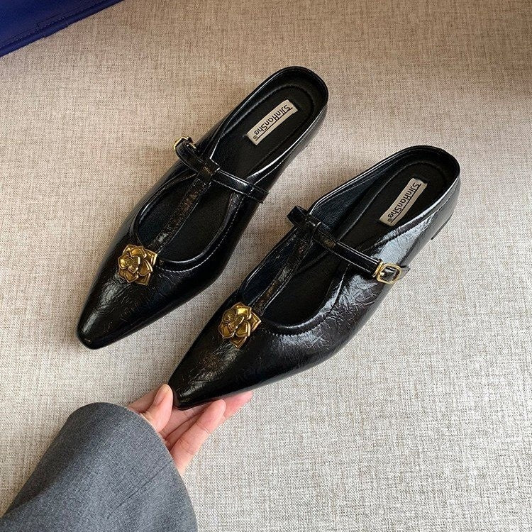 French Retro Wedge Heel Mules For Women, Elegant Closed Toe Slip-on Sandals, Comfortable Hidden Heel Lazy Shoes For Summer Outdoor