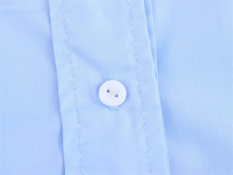 European And American Style French Fashion Waist Button Decoration Oxford Shirt