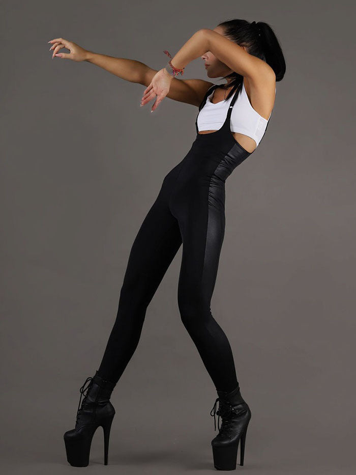 PU Solid Color Sleeveless Backless Bodysuit Sports Yoga Clothes