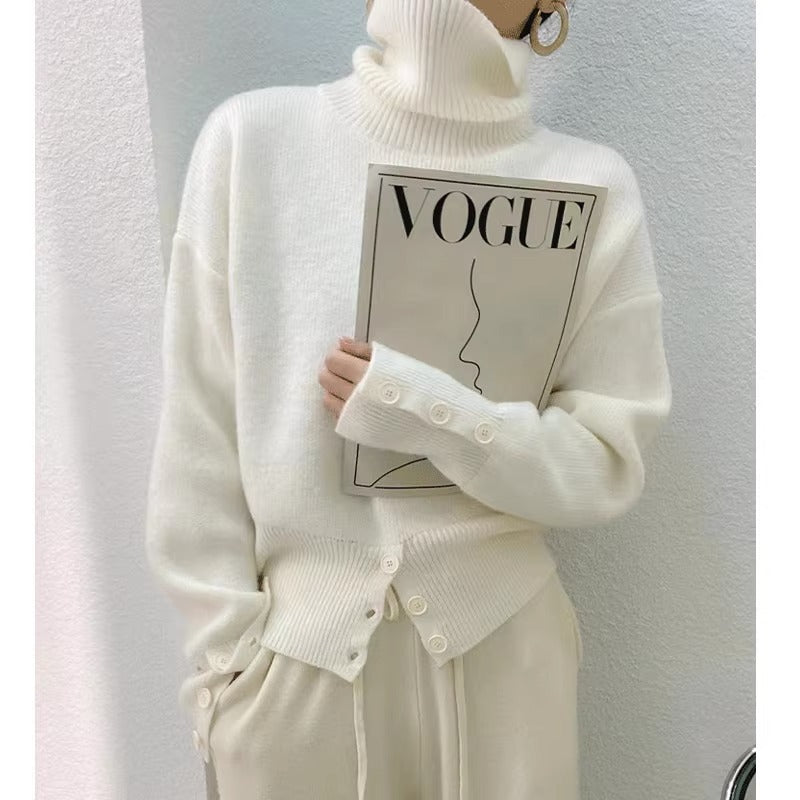 Design High Waist Button Retro Lazy Style Wear Sweater
