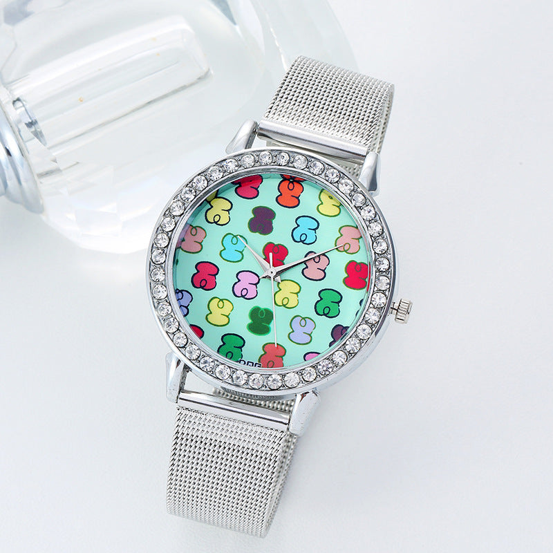 Sødt bjørnemønster fashion sølvetui med diamanter