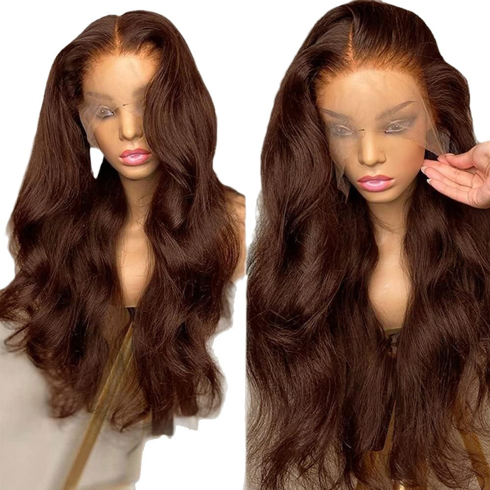 Brown Long Curly Wig With Middle Part And Lace Front