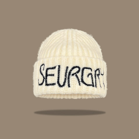 Korean Fashion Lettered Black Wool Hat