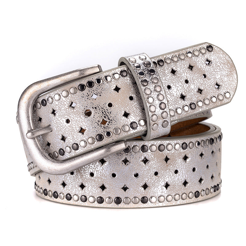 Rhinestone Rivet Alloy Pin Bucklea Fshion Casual With Jeans Belt