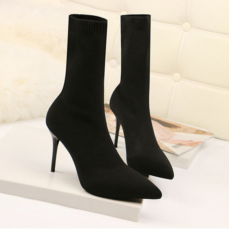 High-heeled Mid-tube Boots Were Thin Elastic Women's