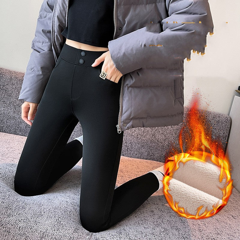 Autumn And Winter Double Buckle Shark Black Leggings