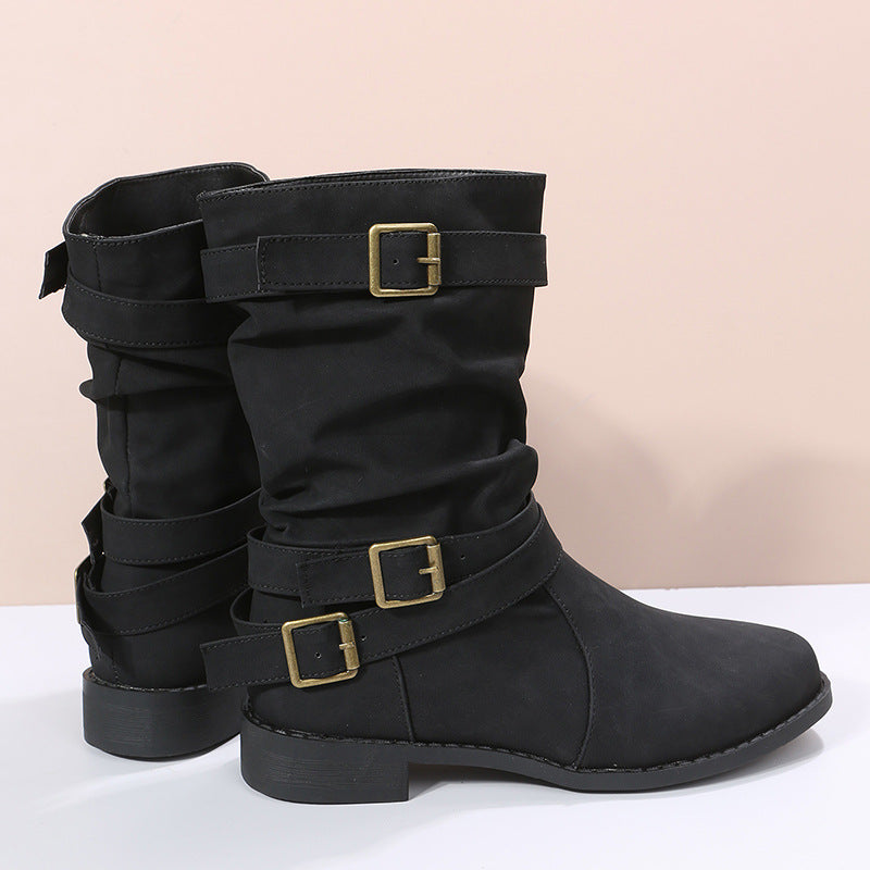 Women's European And American Vintage Martin Belt Buckle Oversize Boots