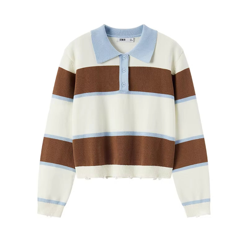 Loose Personality Trendy Girls' Autumn Salt Striped Sweater Retro
