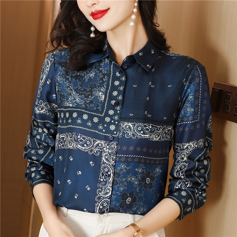 Printed Stitching Pattern Design Contrast Color Twill Shirt