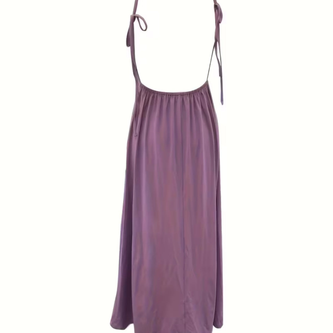 Womens Solid-Colored Drawstring Loose Camisole Dress