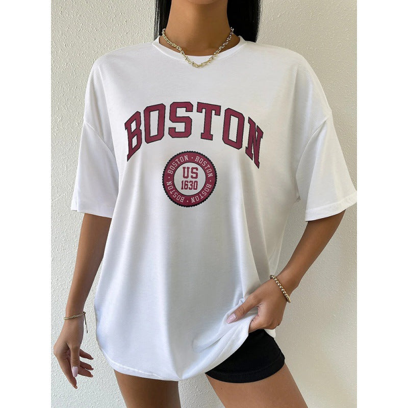 Boston USA By Trykt Dame Kort T-shirt