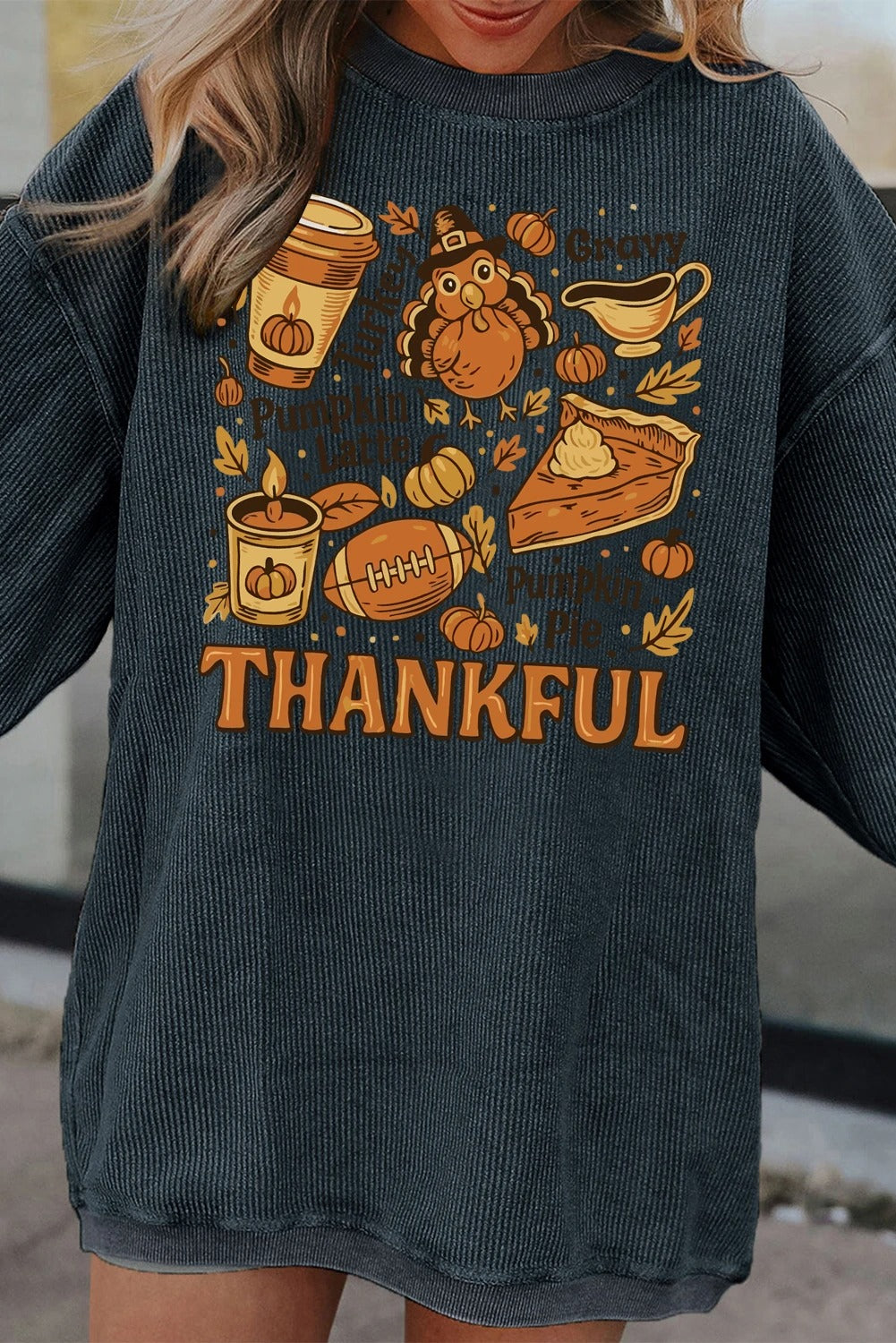 Women's Solid Color Loose Round Neck Print Long-sleeved Sweater