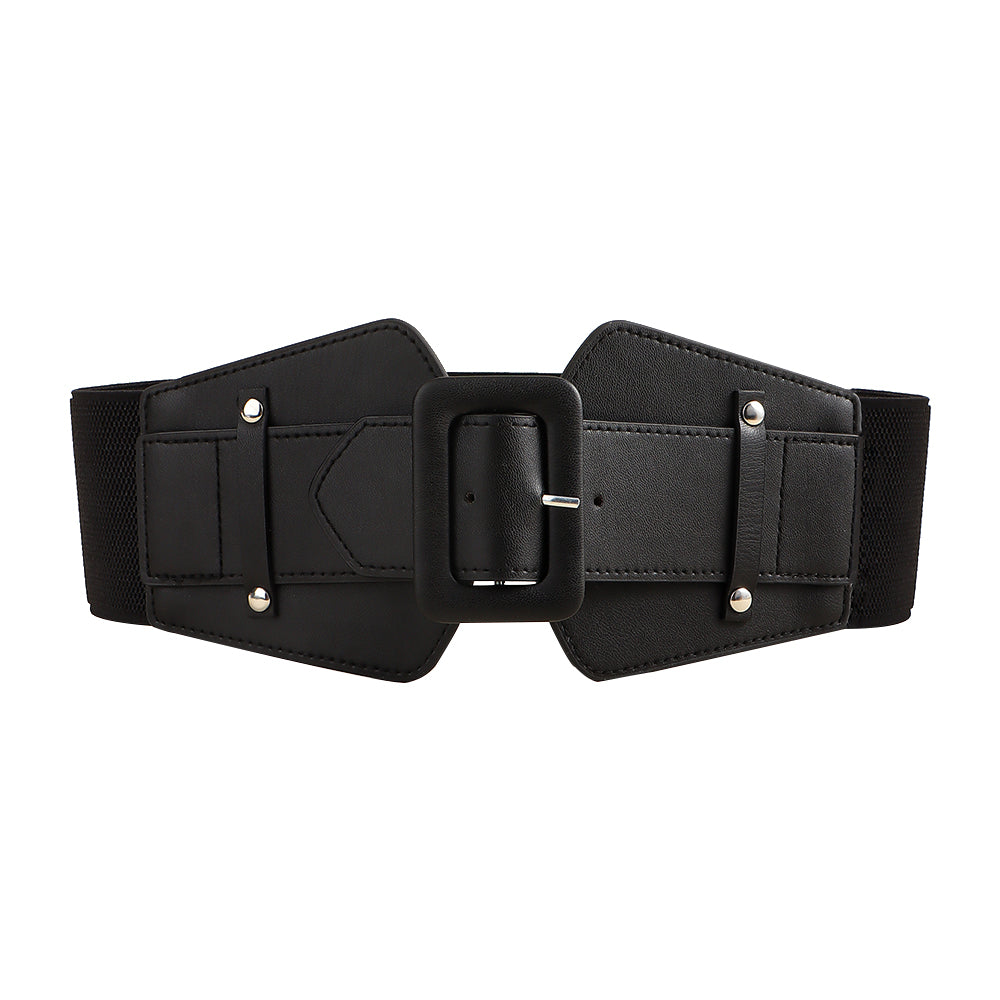 New Women's Punk Retro Black Cool Wide Waist Sealing Elastic Elastic Elastic Needle Buckle 100 Belt With Skirt Corset Waist Belt