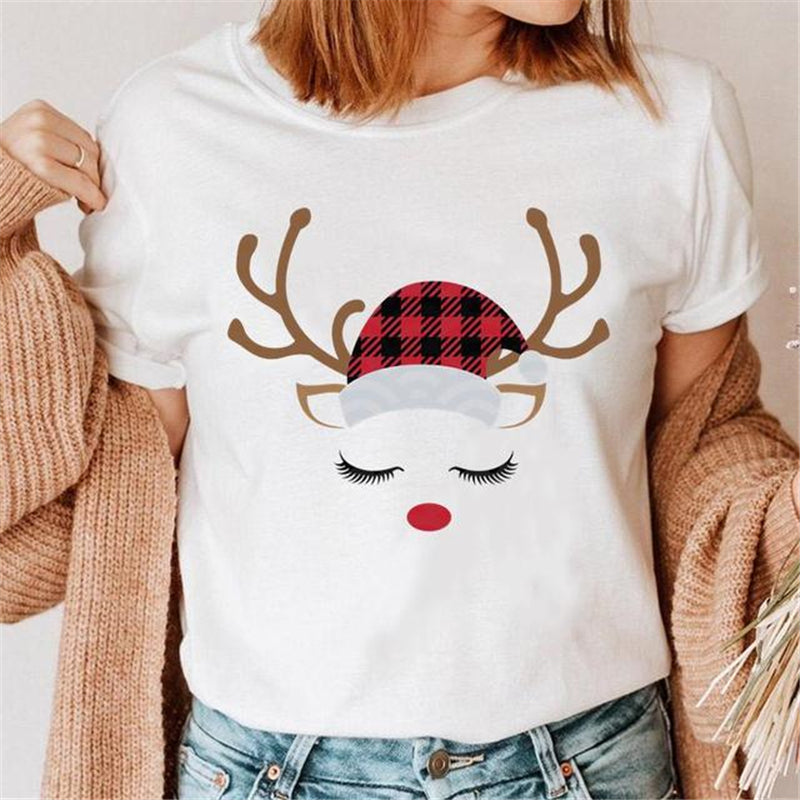 Christmas Red Plaid Leopard Short Sleeves