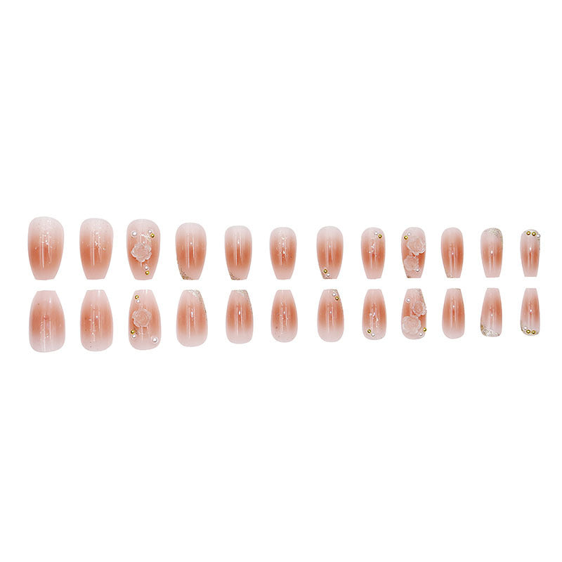 Gentle Style Nail Tips Three-dimensional Camellia Blush Blooming