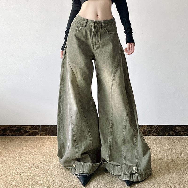 Kvinders løse patchwork-jeans med vide ben til efteråret og vinteren