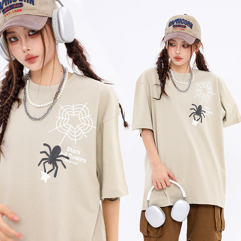 Spider Web Puff Print Short-sleeved T-shirt For Men And Women