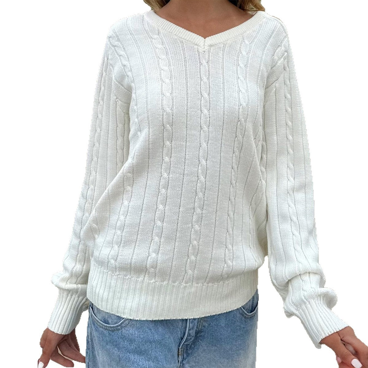 Ensfarvet ulden basis sweater til kvinder