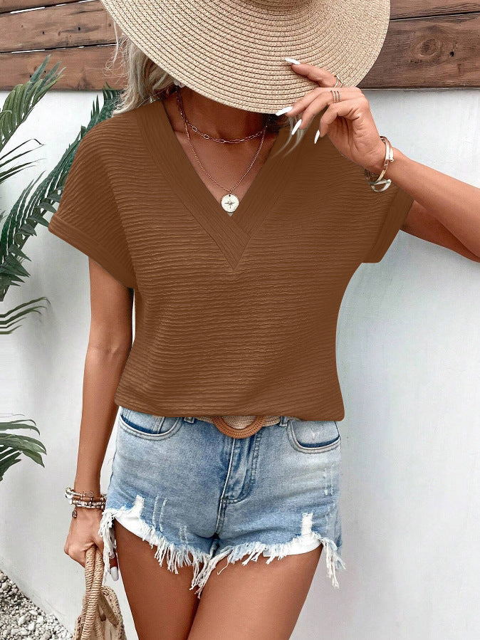 Fashion Loose V-neck Short Sleeve T-shirt Top