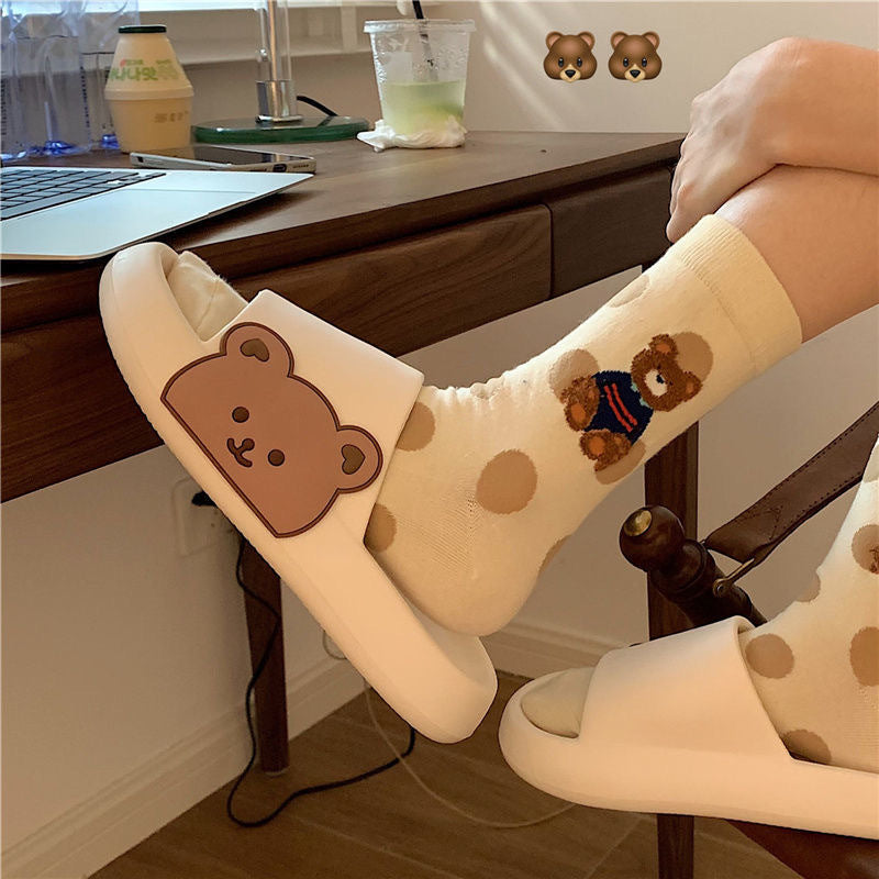 Cute Side Bear Couple Style Home Bathroom Sandals And Slippers