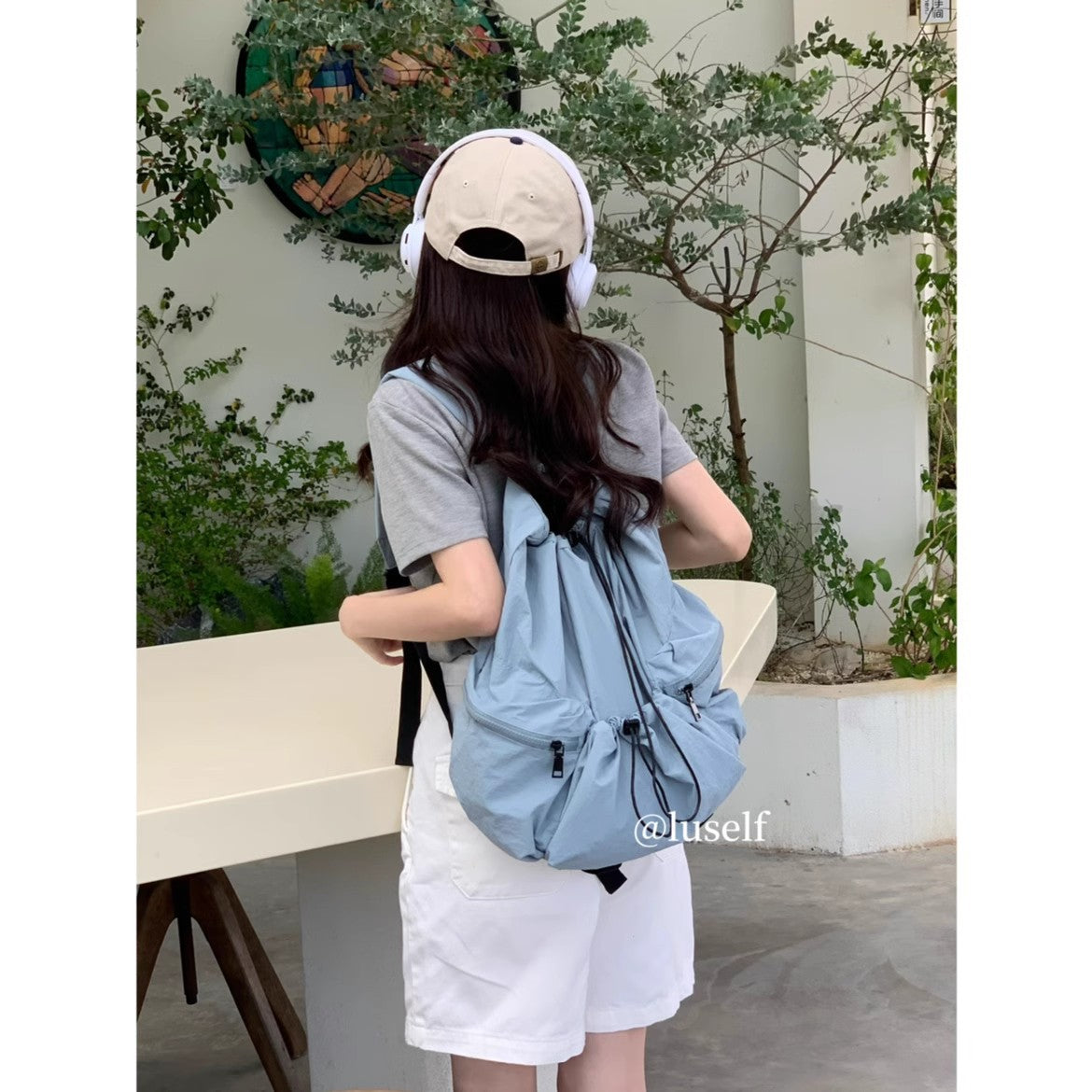 Large Capacity Student Schoolbag Casual Versatile Pleated Nylon Canvas