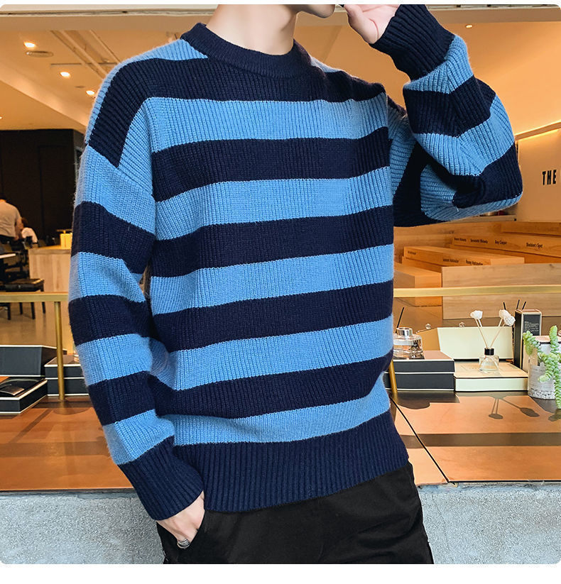 Thick Thread Sweater Men's Knitted Shirt Autumn And Winter Round Neck Fashion Base Sweater