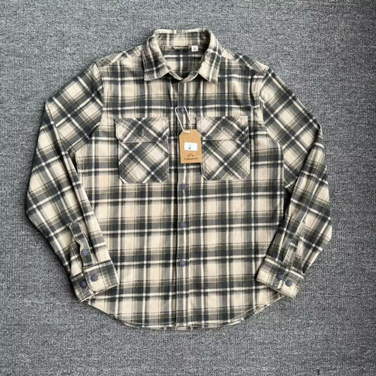 Retro Casual Slim-Fit Striped Corduroy Plaid Shirt