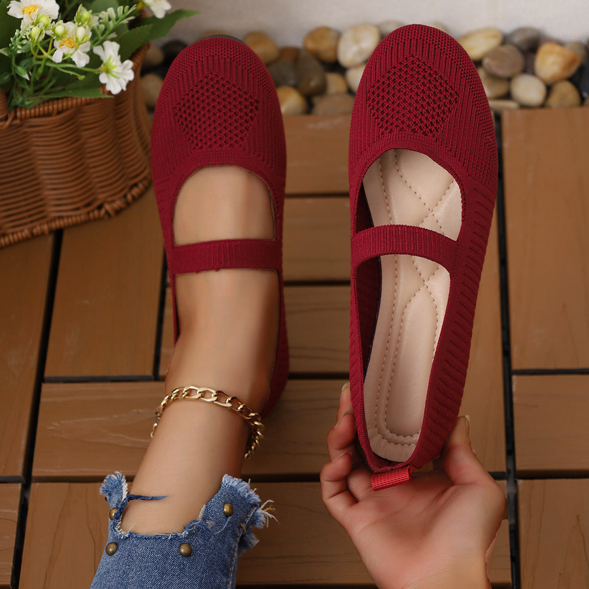 Round Head Comfortable Flat Casual Shallow Mouth Flying Woven Pumps