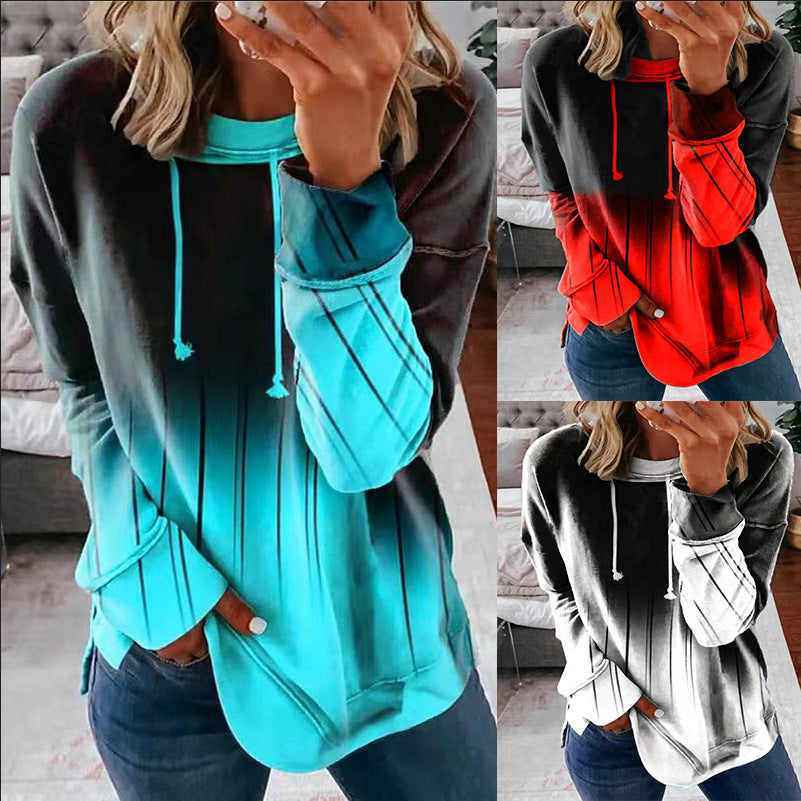 Rundhalset Løs Gradientprint Casual Sweatshirt