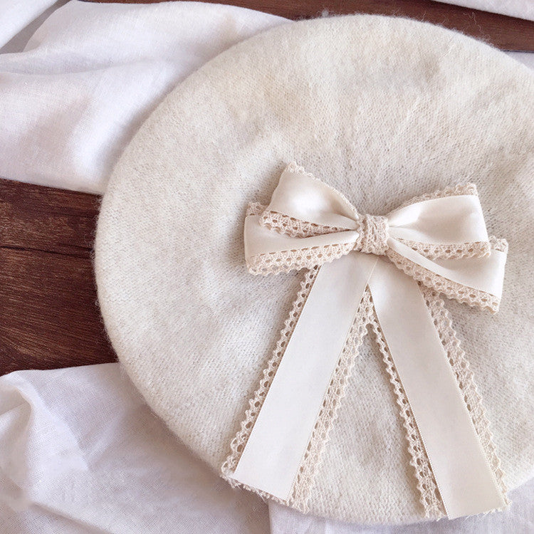 Woolen Bow Vintage Round Beret Hat