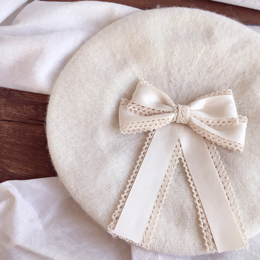 Woolen Bow Vintage Round Beret Hat