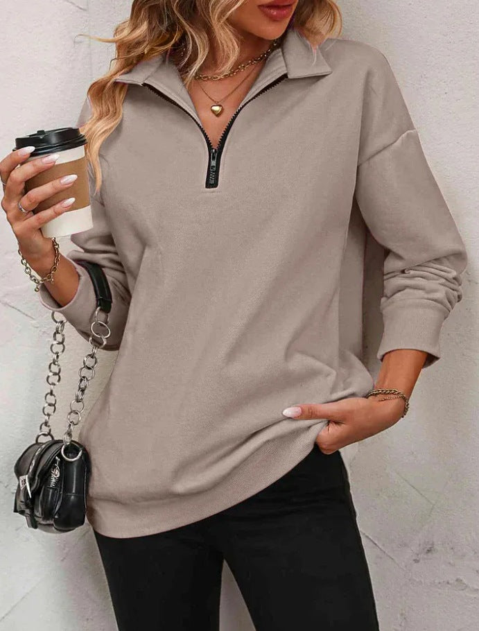 Damemode Halvlangærmet Lynlås Sweatshirt Modepullover