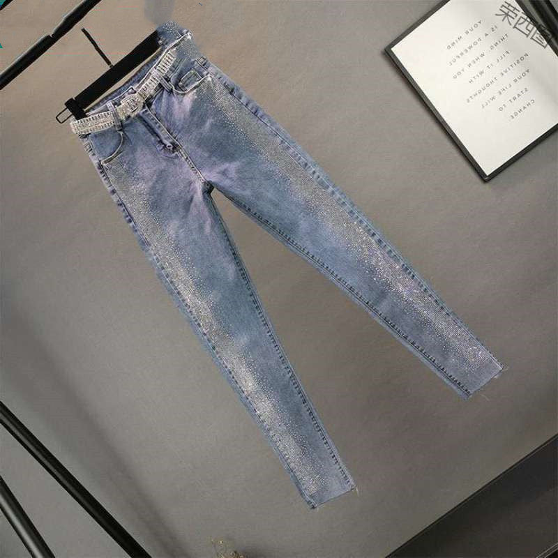Mode Stræktynde Jeans Med Hotte Rhinestones