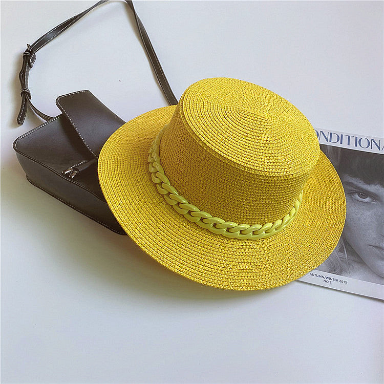 Straw Japanese Beach Sun Hat With Flat Top