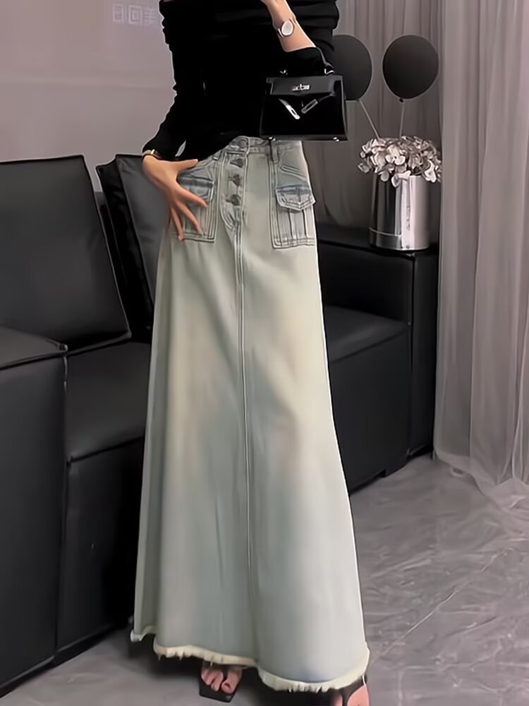 Womens Fashionable Casual Denim Long Skirt
