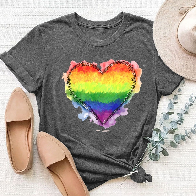 Heart-shaped Pattern Round Neck Short Sleeve T-shirt