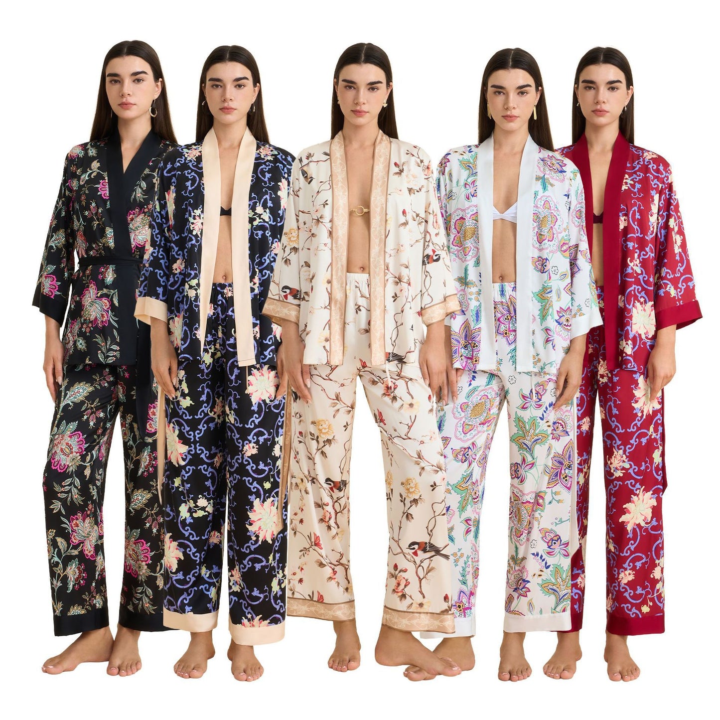 Floral-print Satin Chiffon Loungewear Set