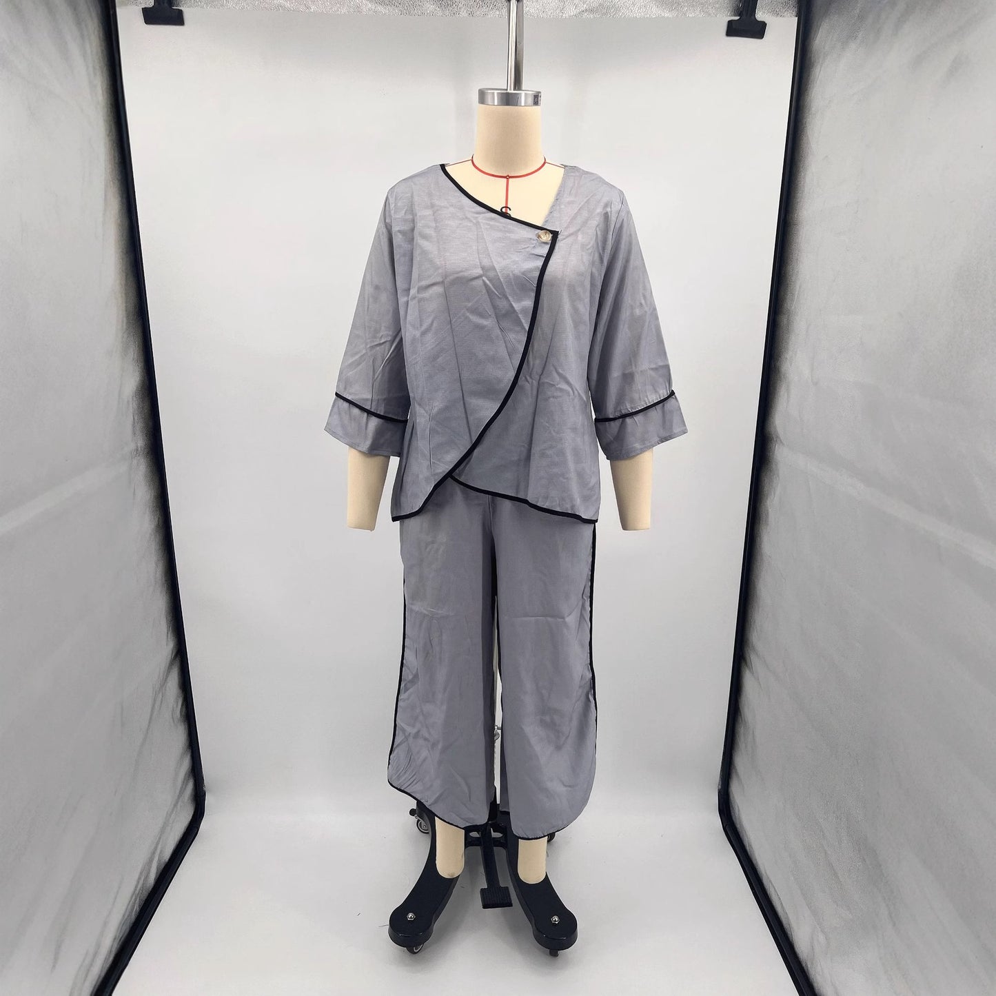 Womens Vacation-Ready Loose Striped Print Wide-Leg Pants Set