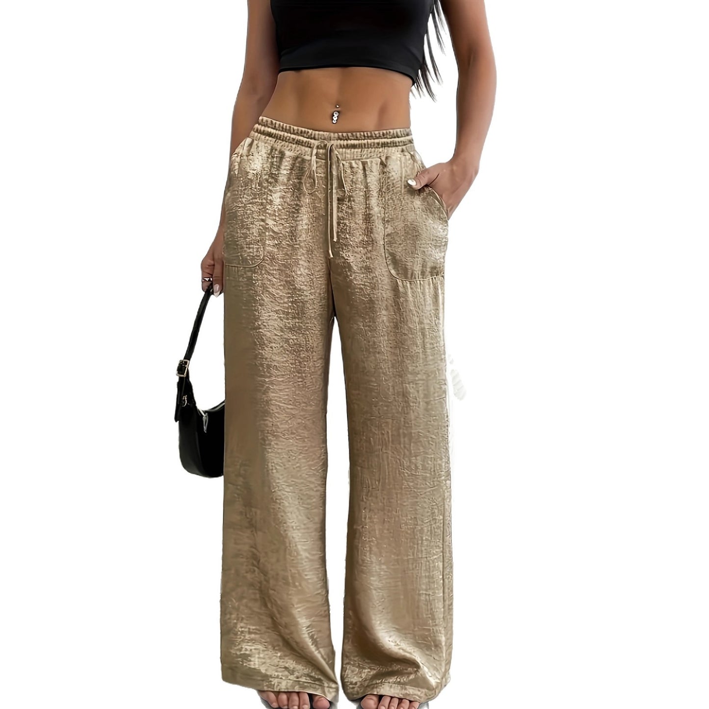 New Womens Loose-fit Gold-stamped Sequined Fashion Pants