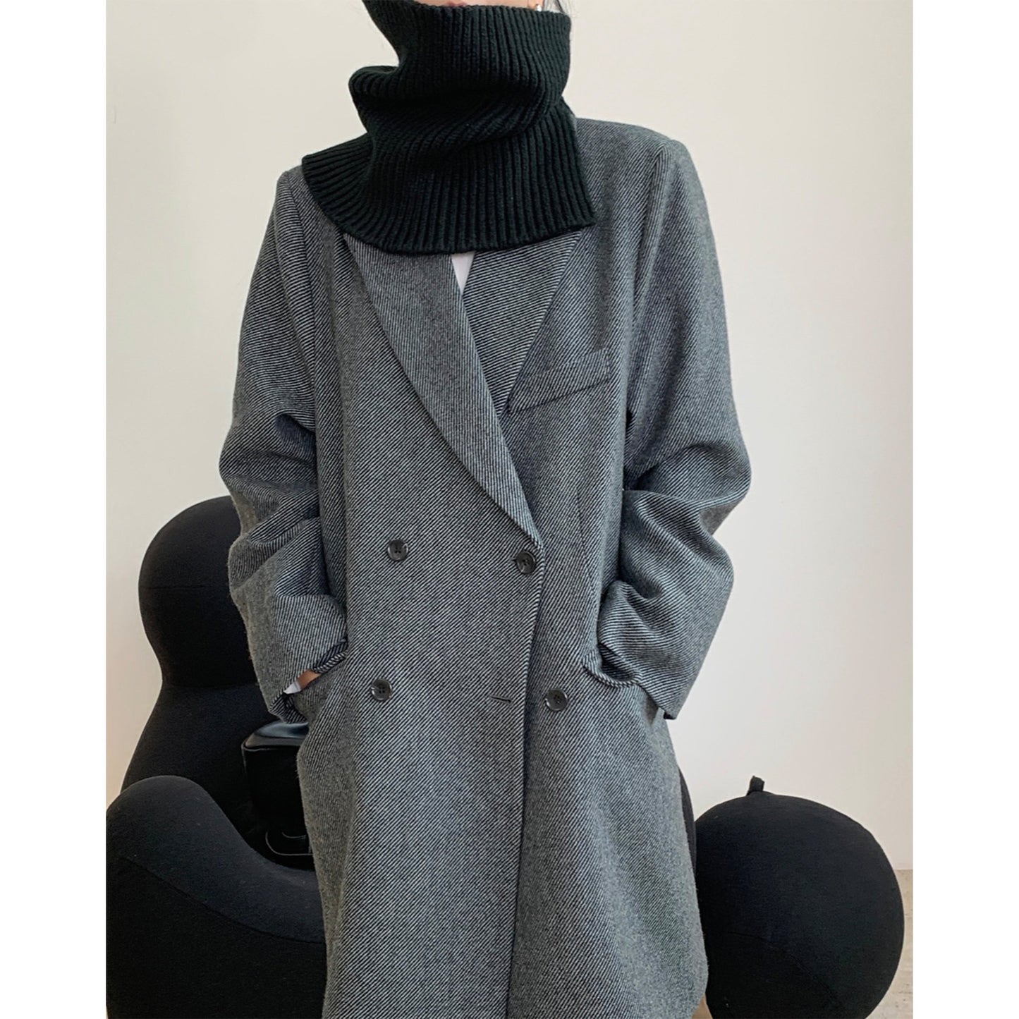 Folded High Neck Bib Warmth And Thick Knitted Scarf