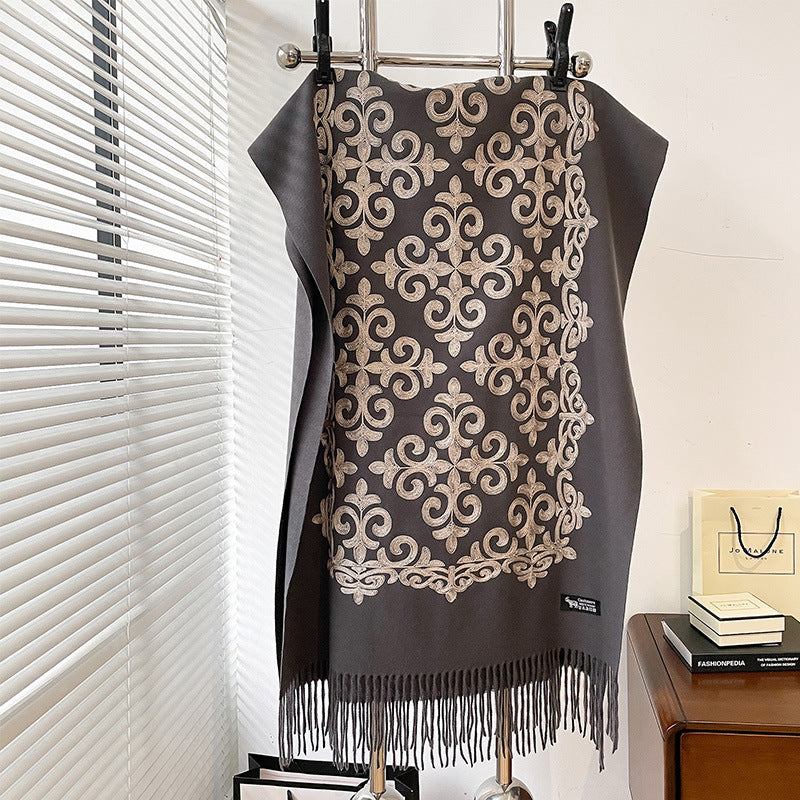 Textured Embroidered Scarf Winter All-matching Spring And Autumn Imitation Cashmere